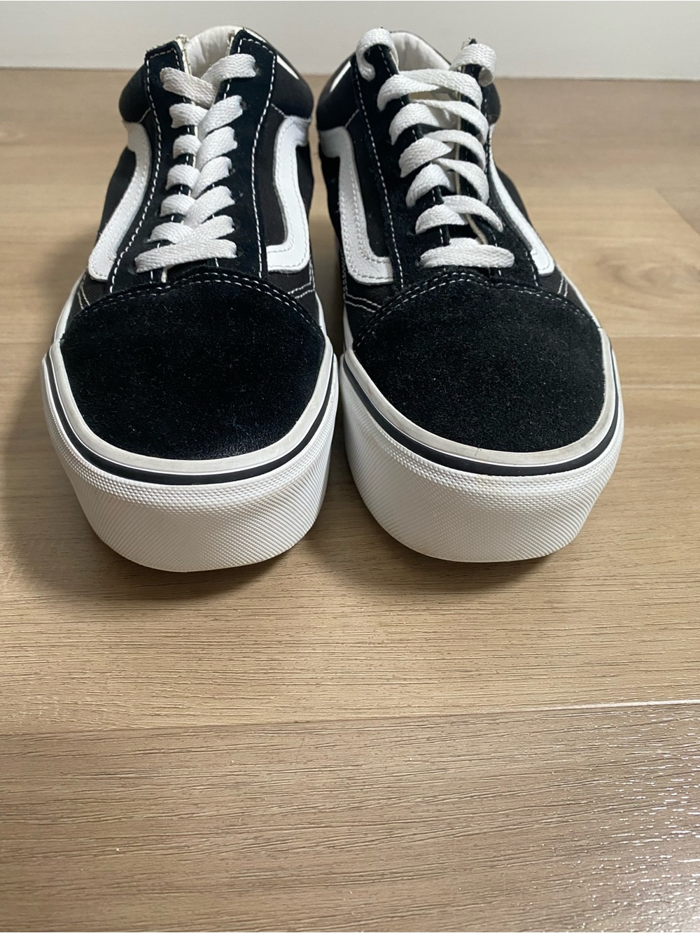 Vans Old Skool Stackform Suede Canvas Black White Platform Sneakers Size 7.5 - Picture 6 of 13
